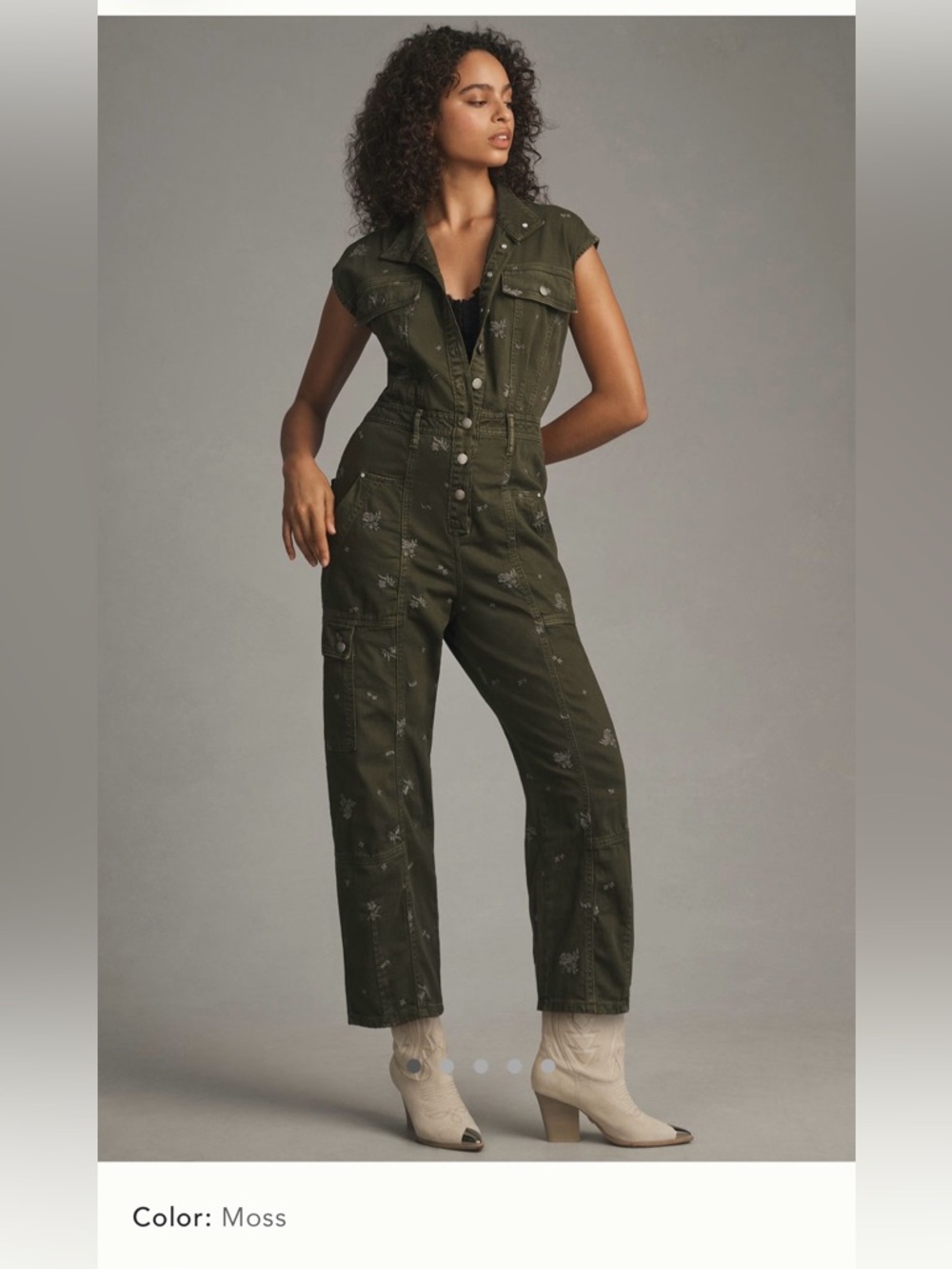 Anthropologie Army Green Embroidered Utility Jacket